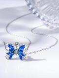 wholesale 925 Sterling Silver Blue Opal Butterfly Pendant Necklace for Women-0-1