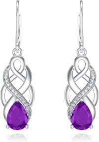 wholesale 925 Sterling Silver 12 Months Birthstone Celtic Knot Drop Leverback Earrings-Amethyst Purple