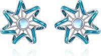 wholesale 925 Sterling Silver Blue Flower Rainbow Moonstone Studs - Small Round Gemstones s for Her-Blue Earring