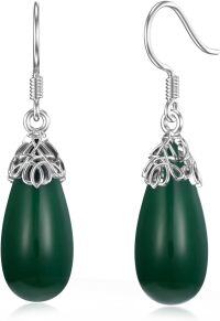 wholesale 925 Sterling Silver Hypoallergenic Jade Earrings 21mm for Women-Filigree-Jade
