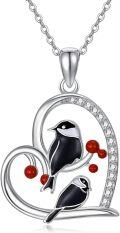 wholesale 925 Sterling Silver Bird Heart Pendant Necklace with Red Beads and Cubic Zirconia Stones Gift for Her-0-0