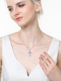 wholesale 925 Sterling Silver Cross with Purple Crystal Butterfly Pendant Necklace for Women-0-3