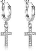 wholesale 925 Sterling Silver Crystal Cross Huggie Hoop Earrings for Women and Men-0-0