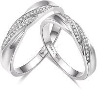 wholesale TOUPOP Personalized Moissanite Couple Rings Set 925 Sterling Silver Anniversary Rings For Couple Moissanite Wedding Eternity Band Rings Engagement Valentine's Day Christmas Gifts For Him And Her -undefined