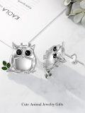wholesale 925 Sterling Silver Owl Stud Earrings with Green Stones and Cubic Zirconia - Adorable Animal s for Girls & Women-0-3