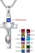wholesale 925 Sterling Silver Baseball Theme Cross Necklace with I Can Do All Things Pendant & Multi-Color Gems on 14K Gold Plated Chain-0-1