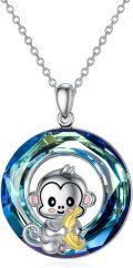 wholesale 925 Sterling Silver Blue Crystal Swarovski Monkey Pendant Necklace for Women-0-0
