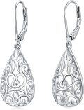 wholesale 925 Sterling Silver Rose Gold Plated Teardrop Filigree Leverback Earrings with Moonstone and Turquoise Accents-0-0