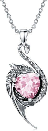 wholesale 925 Sterling Silver Birthstone Dragon Heart Pendant Necklace-October