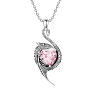wholesale 925 Sterling Silver Birthstone Dragon Heart Pendant Necklace-October