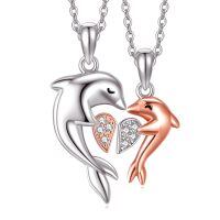 wholesale 925 Sterling Silver Dolphin & Heart Infinity Pendant Necklace s for Women-Dolphin