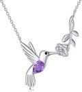 wholesale 925 Sterling Silver Purple Amethyst Hummingbird Rose Vine Pendant Necklace for Women-0-0