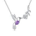 wholesale 925 Sterling Silver Purple Amethyst Hummingbird Rose Vine Pendant Necklace for Women-0-0