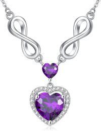 wholesale 925 Sterling Silver 12 Birthstones Infinity Heart Necklace for Women-2-Feb-Amethyst Purple