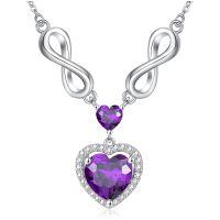 wholesale 925 Sterling Silver 12 Birthstones Infinity Heart Necklace for Women-2-Feb-Amethyst Purple