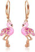 wholesale 925 Sterling Silver Pink Enamel Flamingo Drop Earrings -0-0