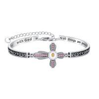 wholesale 925 Sterling Silver Cross Bracelet Wholesale With Pink Stones And Engraved Inspirational Message-October