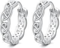 wholesale 925 Sterling Silver Celtic Knot Huggie Hoop Earrings Good Luck  for Women Men-White Gold