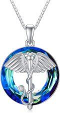 wholesale TOUPOP Gifts For Nurse 925 Sterling Silver Nurse Necklace Doctor Nursing Themed Pendant With Crystal Rn Medical Caduceus Jewelry Nurse Gifts For Women Student Mom Birthday Graduation -0-0
