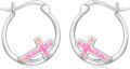 wholesale 925 Sterling Silver 3D White Opal Cross Huggie Hoop Earrings - Religious Christian Jewelry for Women & Men-0-1