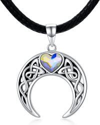 wholesale 925 Sterling Silver Heart Moon Pendant Black Leather Cord Choker Necklaces for Women -B-Moon and Heart