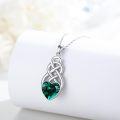 wholesale 925 Sterling Silver Green Crystal Celtic Knot Heart Pendant Necklace for Women-0-1