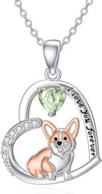 wholesale Sterling Silver Birthstone Dachshund Necklace Dog Lover Gift-2-Moss Agate