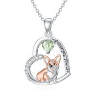 wholesale 925 Sterling Silver Corgi Love Forever Pendant Necklace-2-Moss Agate