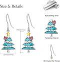 wholesale 925 Sterling Silver Christmas Tree Turquoise Stone Drop Earrings with Gold Stars and Red Bows-0-3