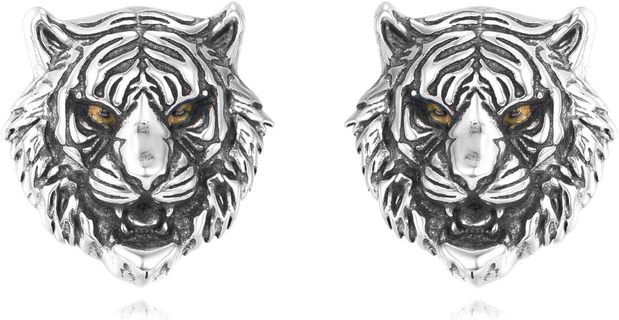 wholesale 925 Sterling Silver Tiger Head Stud Earrings-0-0