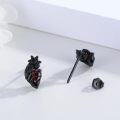 wholesale 925 Sterling Silver Black Rose and Red Heart Stud Earrings Gothic Style for Women Halloween Accessories-0-1