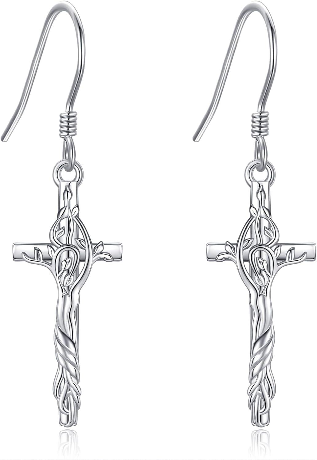 Sterling Silver Dolphin Teardrop Filigree Dangle Earrings for Women-cross tree of life Earrings