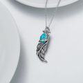 wholesale 925 Sterling Silver Turquoise Feather Pendant Necklace Jewelry for Women Christmas Gift-0-2