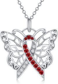wholesale  Silver Stone Cancer Survivor Necklace Women s Awareness Gift -01-Butterfly-red white-01-Butterfly-red white