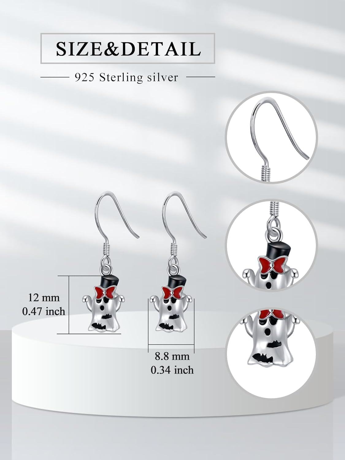 925 Sterling Silver Halloween Ghost Bow Tie Drop Dangle Earrings Gift for Women-0-1