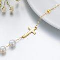 wholesale 14K Gold Pearl and Bead Sideways Crucifix Cross Bracelet for Women - Religious for Her or Mom-0-3