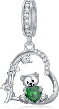 wholesale 925 Sterling Silver 12 Month Birthstone Teddy Bear Charms Bracelet Jewelry Gifts-May