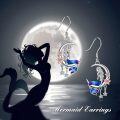 wholesale 925 Sterling Silver Ocean Themed Mermaid Earrings with Crescent Moon Star and Flower Dangle for Women Birthday Gifts-0-5