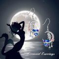 wholesale 925 Sterling Silver Ocean Themed Mermaid Earrings with Crescent Moon Star and Flower Dangle for Women Birthday Gifts-0-5