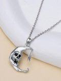 wholesale 925 Sterling Silver Gothic Crescent Moon Skull Bat Skeleton Pendant Necklace-0-1