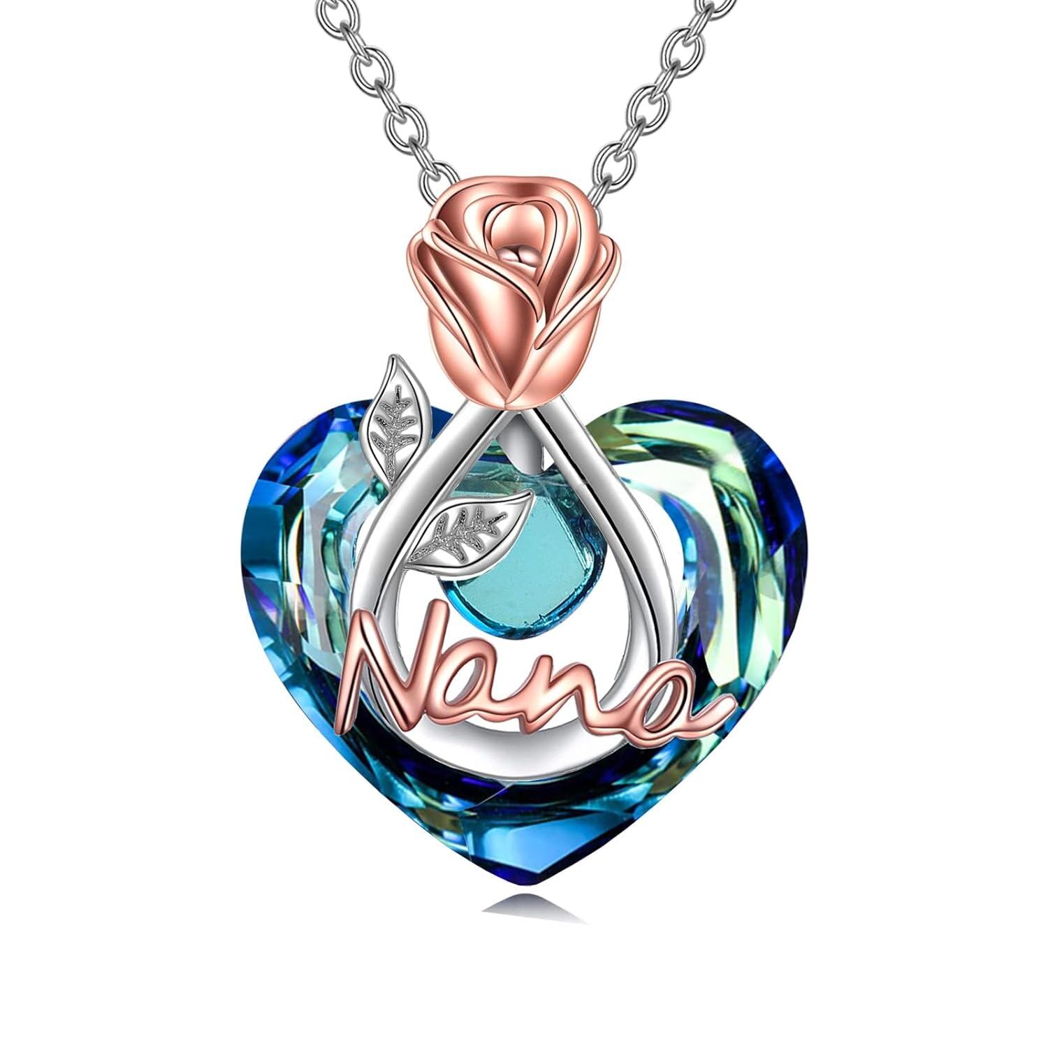 TOUPOP Sterling Silver Crystal Rose Flower Love Heart Necklaces Jewelry Gifts