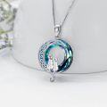 wholesale 925 Sterling Silver Cat on the Moon Pendant Necklace with Blue Circle Crystal for Women-0-3