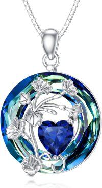 wholesale 925 Sterling Silver Crystal Birth Flower Birthstone Necklace 12 Month Floral Pendant Jewelry Women s Birthday Gift-09--September-Morning glories