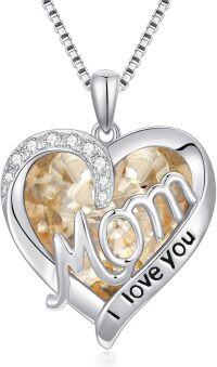 wholesale 14K Gold-Plated Sterling Silver November Birthstone Heart Necklace for Mom-11-November - Citrine