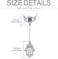 wholesale 925 Sterling Silver Evil Eye Hamsa Hand Lariat Necklace with Blue and White CZs Protection Amulet  for Women-0-3