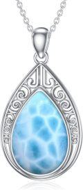 wholesale 925 Sterling Silver Blue Larimar Teardrop Filigree Ocean Wave Pendant Necklace-0-0
