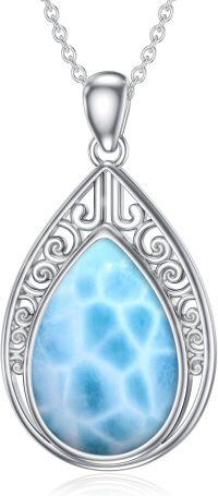 wholesale 925 Sterling Silver Blue Larimar Teardrop Filigree Ocean Wave Pendant Necklace-Filigree irish Teardrop