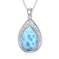 wholesale 925 Sterling Silver Teardrop Larimar Pendant Necklace-0-0