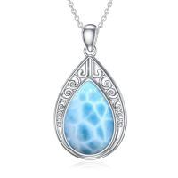 wholesale 925 Sterling Silver Teardrop Larimar Pendant Necklace-Filigree irish Teardrop