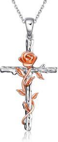 wholesale 925 Sterling Silver Rose Cross Pendant Necklace for Women-0-0